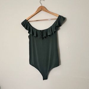 Express Ruffle Neckline Thong Green Bodycuit